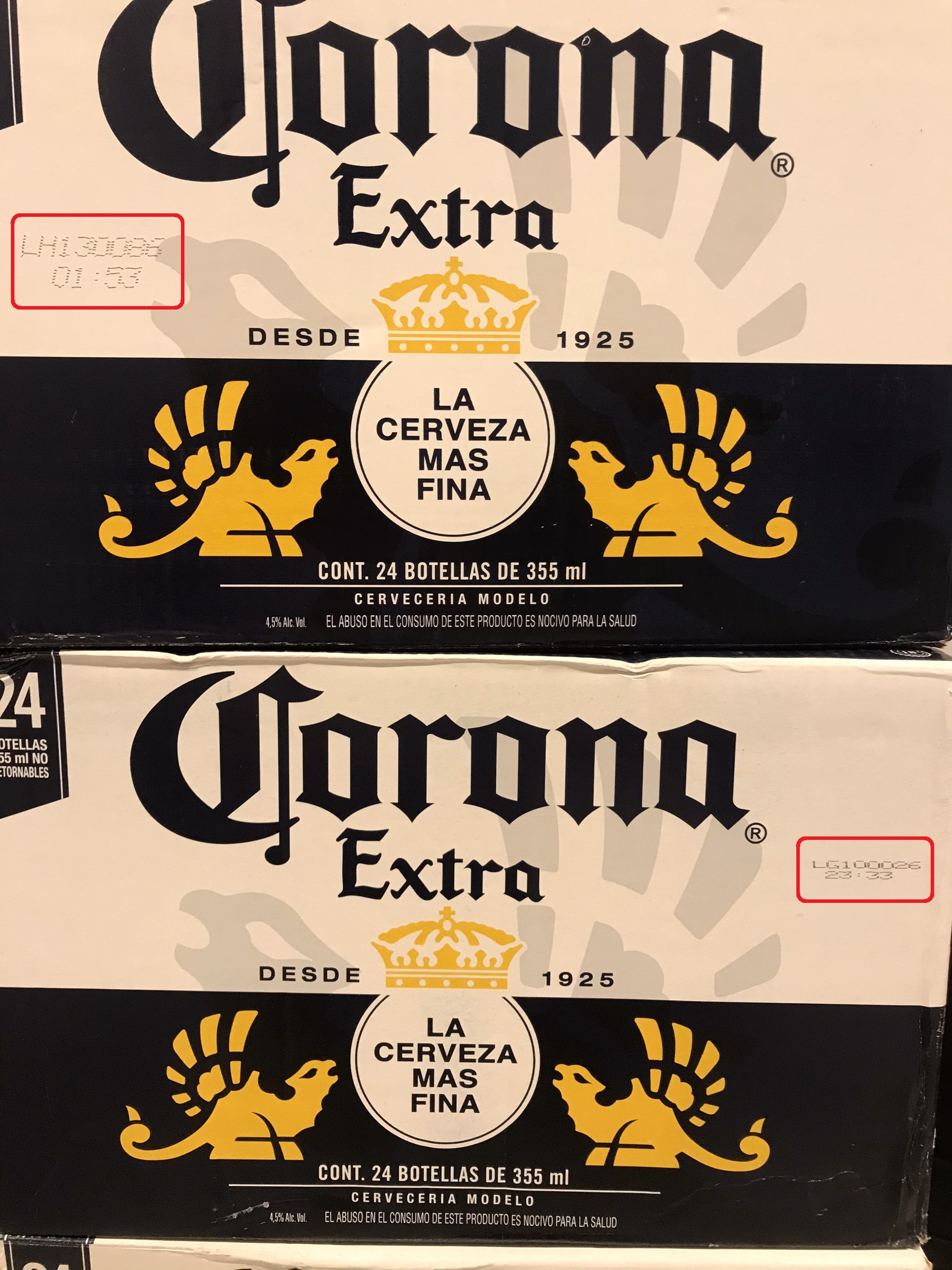 Date bia Corona phiên bản Mỹ chỗ ô tròn khoanh đỏ
